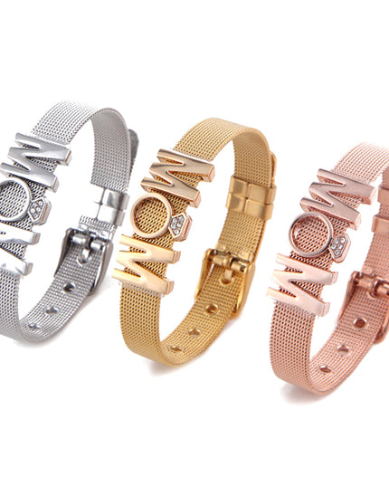 Diamond Crown Letter Bracelet | Stainless Steel | Mother's Day Gift
