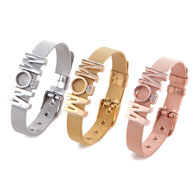 Diamond Crown Letter Bracelet | Stainless Steel | Mother's Day Gift