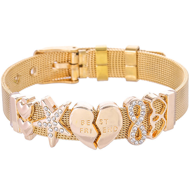 Diamond Crown Letter Bracelet | Stainless Steel | Mother's Day Gift