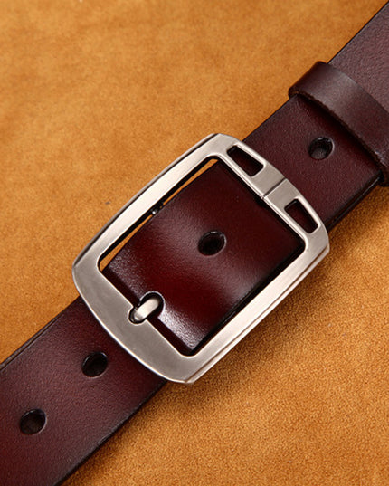 Men's Genuine Leather Belt – Classic Pin Buckle, Wide Fit