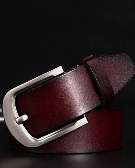 Men's Genuine Leather Belt – Classic Pin Buckle, Wide Fit