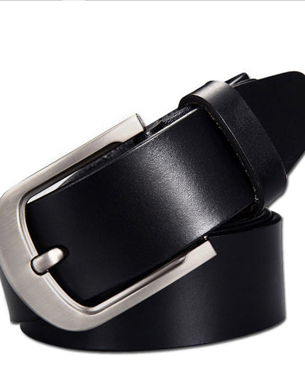 Men's Genuine Leather Belt – Classic Pin Buckle, Wide Fit
