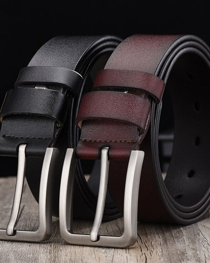 Men's Genuine Leather Belt – Classic Pin Buckle, Wide Fit