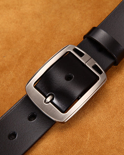 Men's Genuine Leather Belt – Classic Pin Buckle, Wide Fit