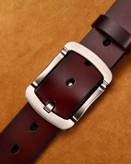 Men's Genuine Leather Belt – Classic Pin Buckle, Wide Fit