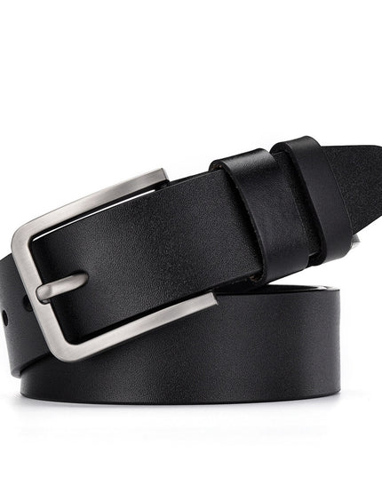Men's Genuine Leather Belt – Classic Pin Buckle, Wide Fit