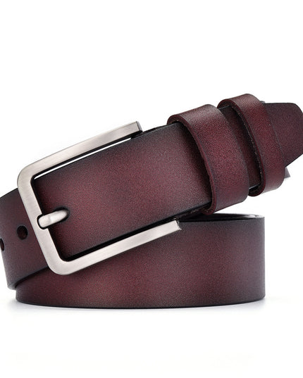 Men's Genuine Leather Belt – Classic Pin Buckle, Wide Fit