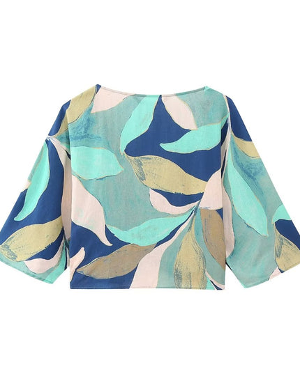 Abstract Print Linen Two-Piece Set | Jacket Top & Midi Skirt Dress