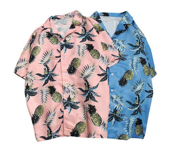 Men's Hawaiian Print Short-Sleeve Shirt – Turn-Down Collar, Summer Casual