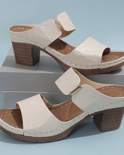 Women's Chunky Heel Plaid Slide Sandals – Open Toe Summer Heels | 6 Colors | EU 36–43