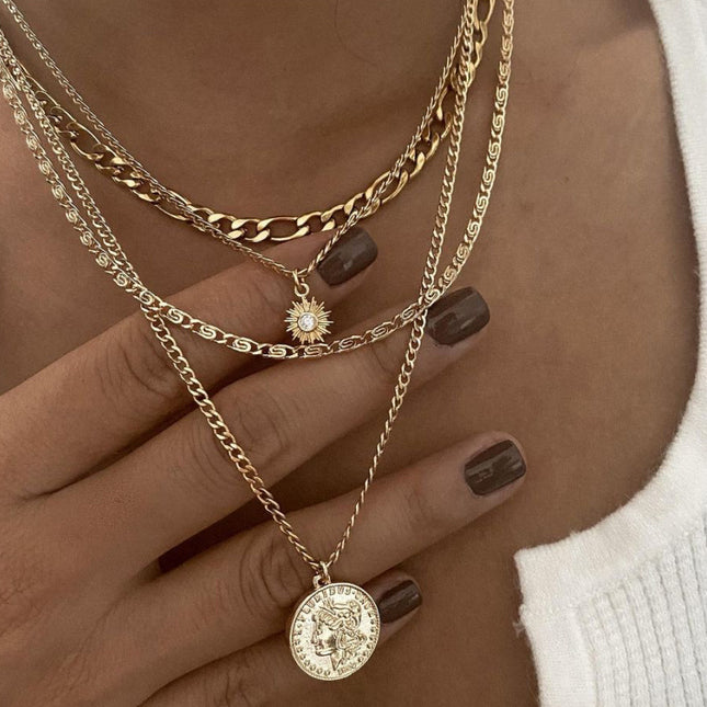 Layered Coin Necklace – Chunky Gold & Silver Chain | Women's Jewelry