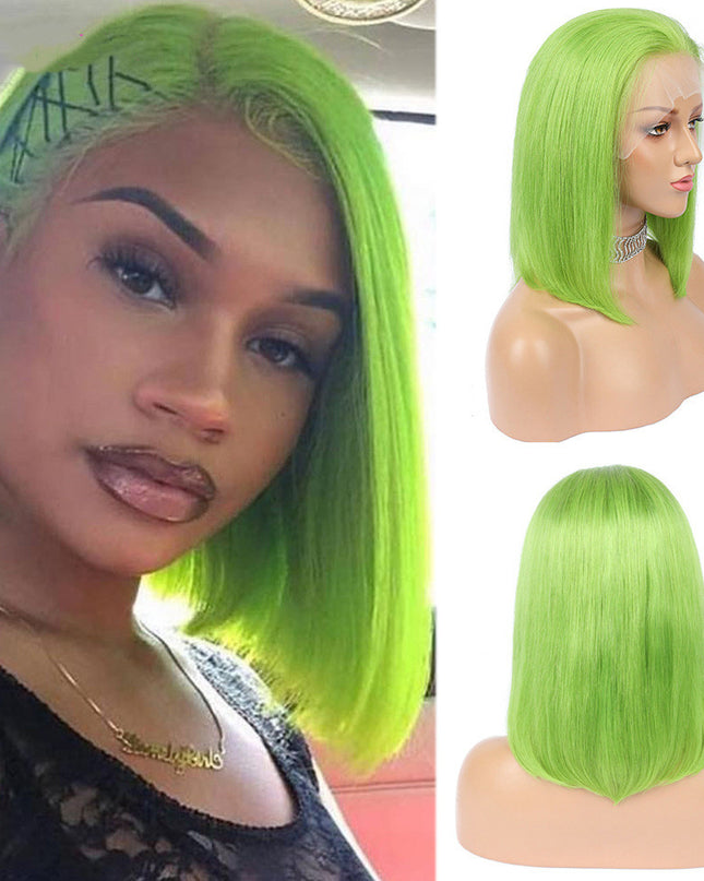 100% Human Hair Colored Bob Wig – Blue, Green & Red