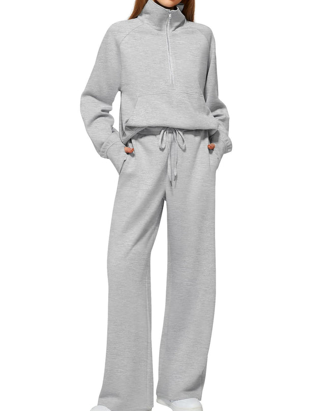 Women's Half-Zip Sweatshirt & Wide Leg Pants Set – 12 Colors, Sizes XS–XXL