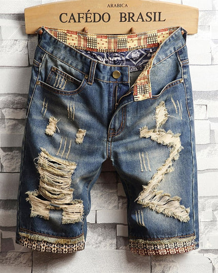Men's Ripped Denim Shorts – Classic Blue, Sizes 28–40