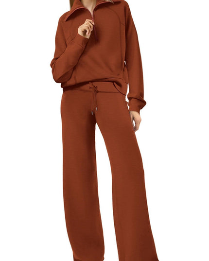 Women's Half-Zip Sweatshirt & Wide Leg Pants Set – 12 Colors, Sizes XS–XXL