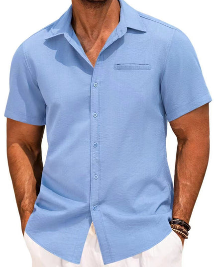 Men's Polo Collar Short-Sleeve Button Shirt – Solid Color, Extended Sizes