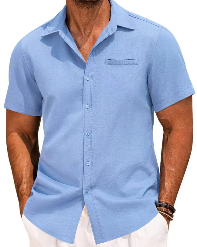Men's Polo Collar Short-Sleeve Button Shirt – Solid Color, Extended Sizes