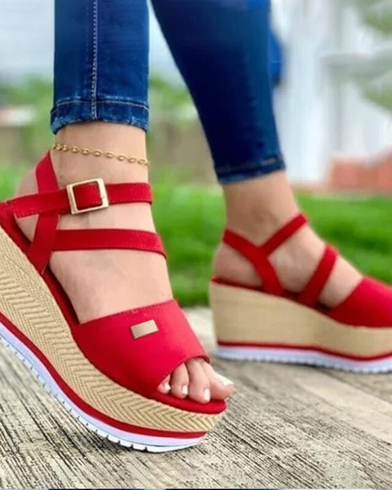 Women's Fish Mouth Wedge Sandals – Suede Upper, Red & Blue, EU 35–43