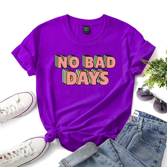 "No Bad Days" Women's Graphic Print T-Shirt – 10 Colors, Sizes XS–3XL