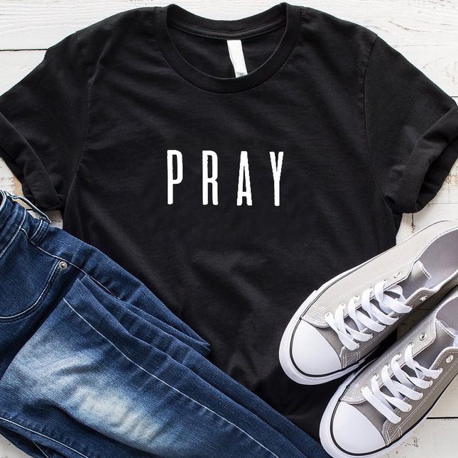 Women's 'Pray' Christian T-Shirt – Cotton, 6 Colors, Sizes S–3XL