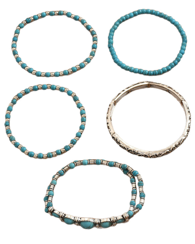 Beaded Bow Bracelet Set Vintage Turquoise Bracelet 5-Piece Set