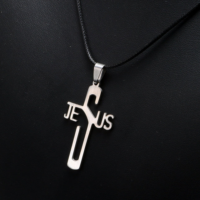 Jesus Cross Necklace – Titanium Steel, Polished Silver Finish