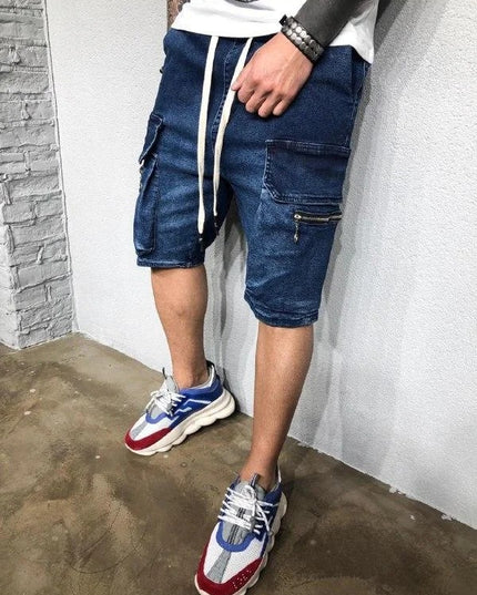 Men's Straight-Cut Denim Five-Point Shorts – Black & Blue, S–3XL