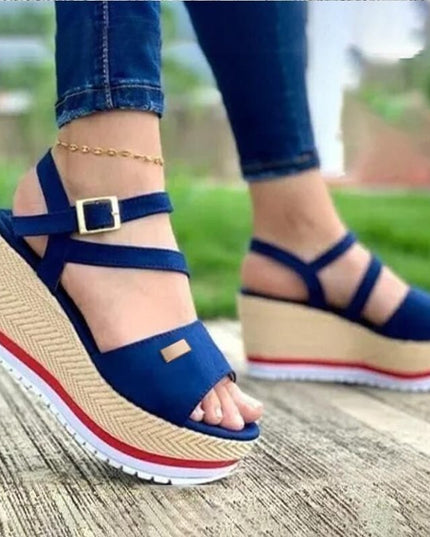 Women's Fish Mouth Wedge Sandals – Suede Upper, Red & Blue, EU 35–43