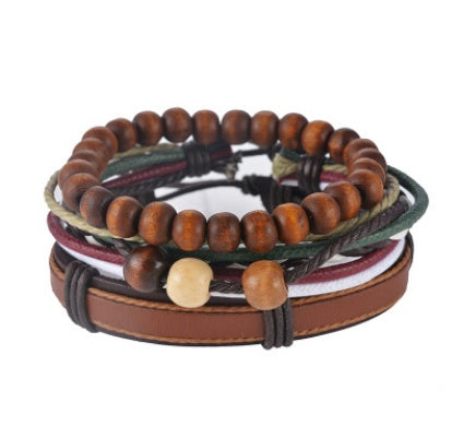 Men's Handwoven Multilayer Leather Bead Bracelet