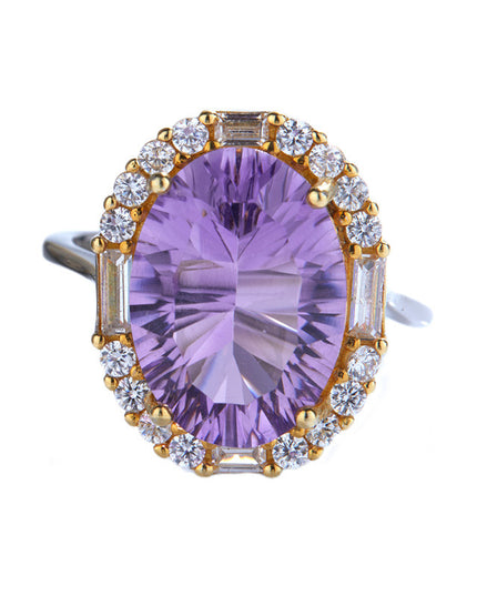 Natural Amethyst Ring – White Gold Plated, Adjustable, Geometric Design