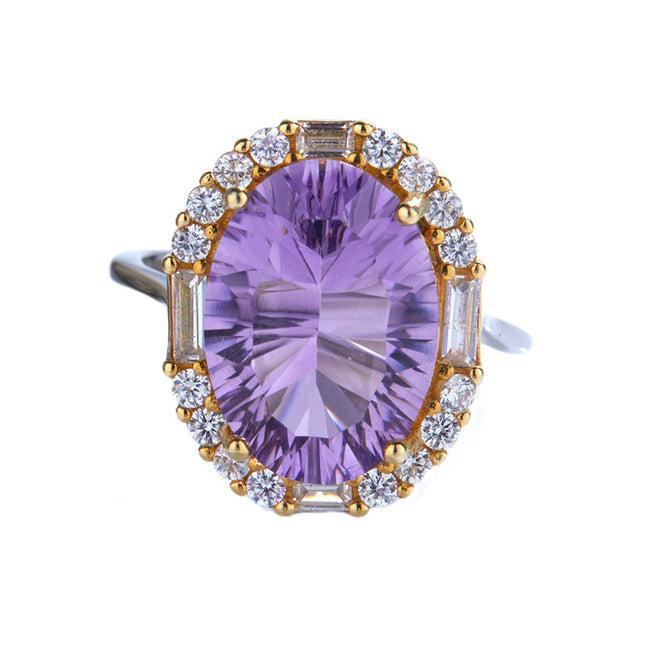 Natural Amethyst Ring – White Gold Plated, Adjustable, Geometric Design
