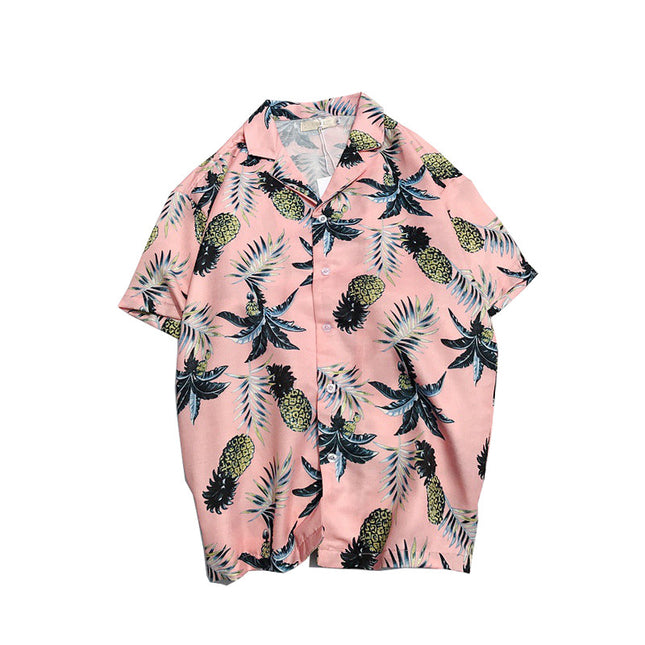 Men's Hawaiian Print Short-Sleeve Shirt – Turn-Down Collar, Summer Casual