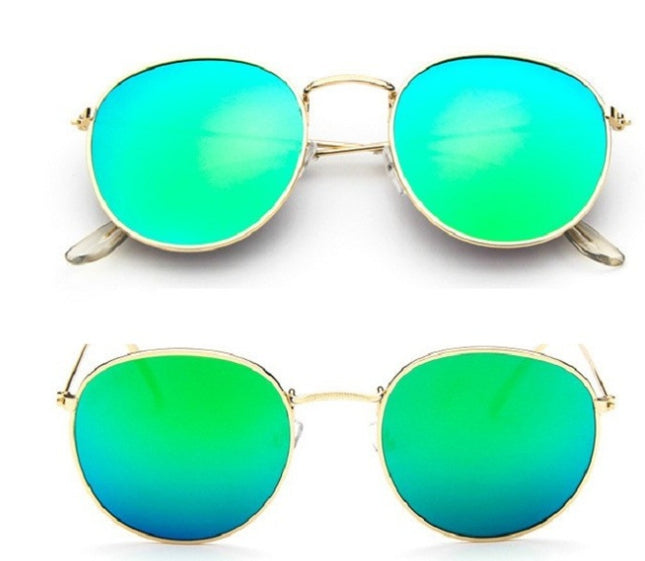 Retro Round Sunglasses for Women – Metal Frame, 14 Color Combos