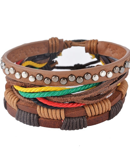 Men's Handwoven Multilayer Leather Bead Bracelet