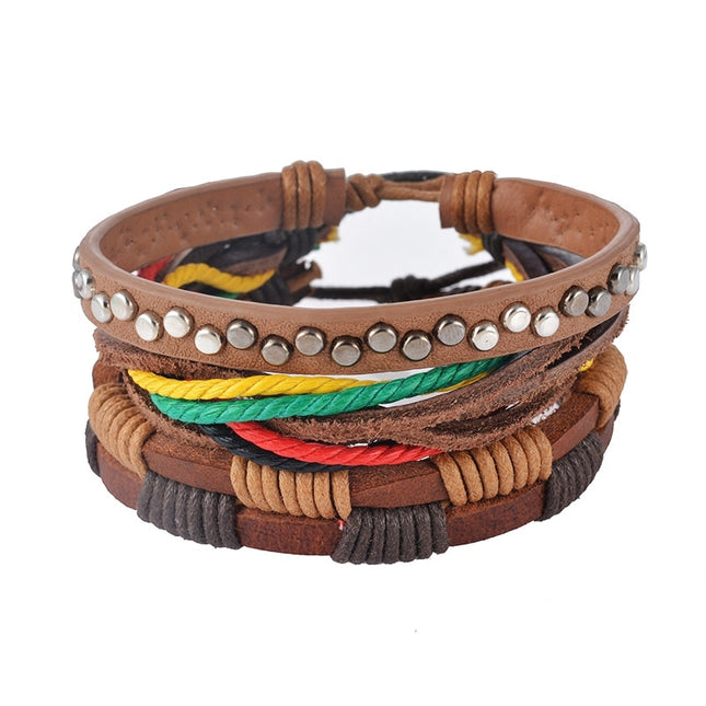 Men's Handwoven Multilayer Leather Bead Bracelet