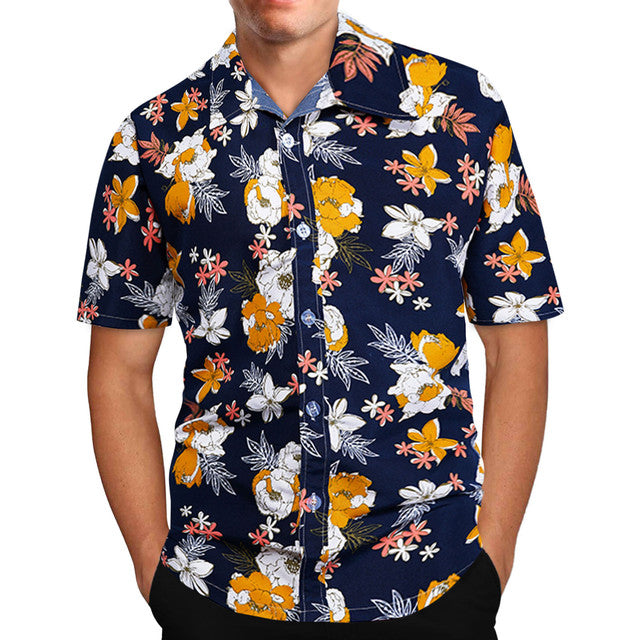 Men's Retro Hawaiian Floral Short-Sleeve Shirt