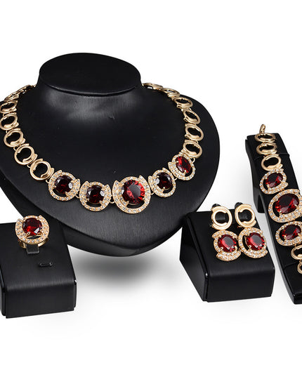 Women's Bridal Crystal Zircon Jewelry Set – Necklace, Earrings, Ring & Bracelet