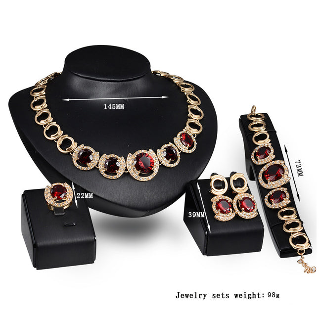 Women's Bridal Crystal Zircon Jewelry Set – Necklace, Earrings, Ring & Bracelet