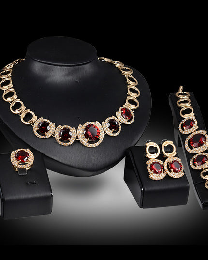 Women's Bridal Crystal Zircon Jewelry Set – Necklace, Earrings, Ring & Bracelet
