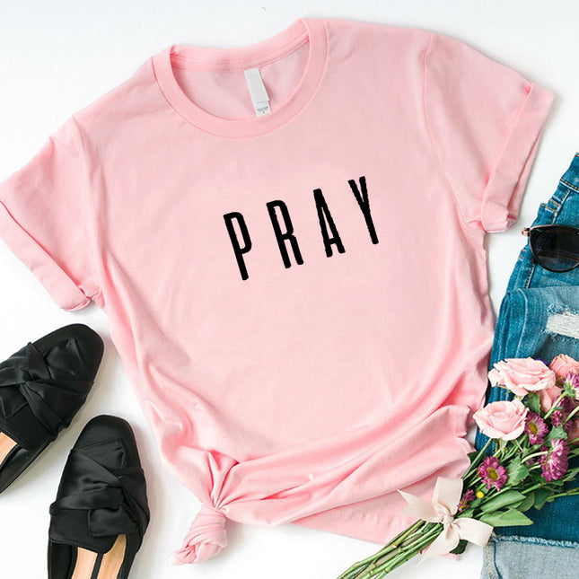 Women's 'Pray' Christian T-Shirt – Cotton, 6 Colors, Sizes S–3XL