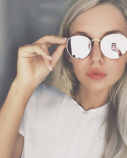 Retro Round Sunglasses for Women – Metal Frame, 14 Color Combos