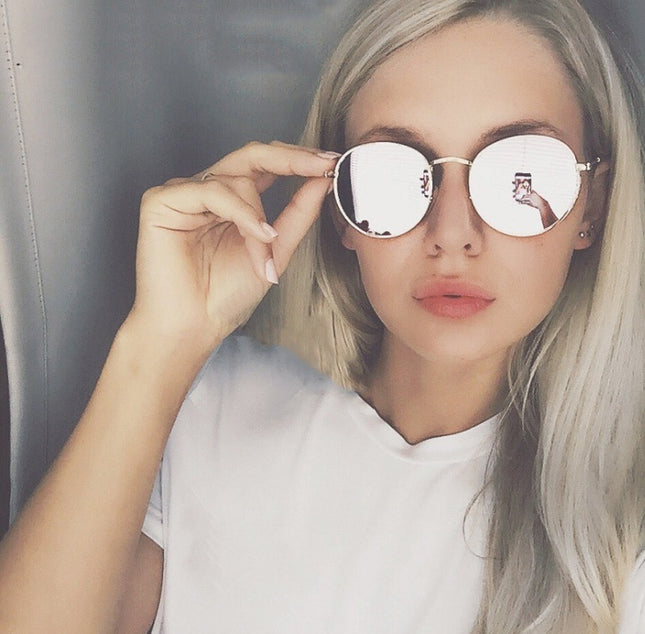 Retro Round Sunglasses for Women – Metal Frame, 14 Color Combos