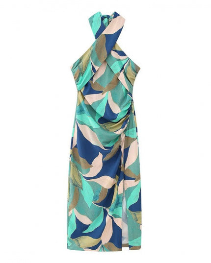 Abstract Print Linen Two-Piece Set | Jacket Top & Midi Skirt Dress