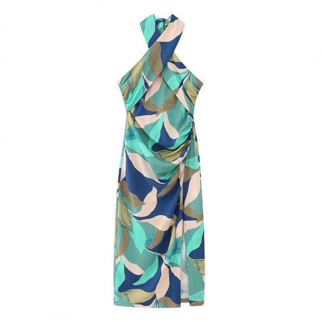 Abstract Print Linen Two-Piece Set | Jacket Top & Midi Skirt Dress