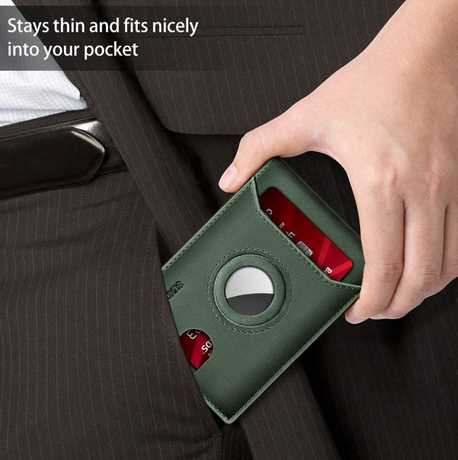 Men's Genuine Leather Slim Bifold Wallet with AirTag Holder & RFID Blocking