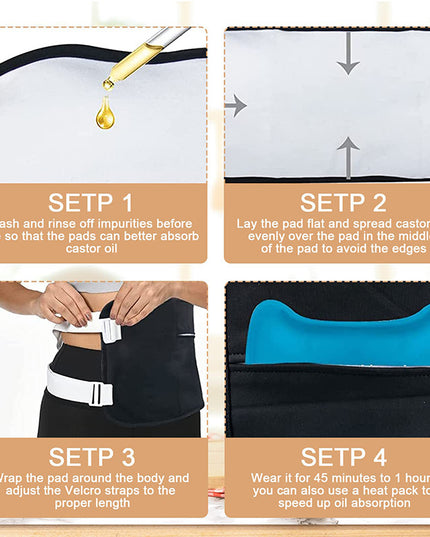 Reusable Castor Oil Pack Elastic Belt Suit – Waist & Neck Bag Set, 4 Colors