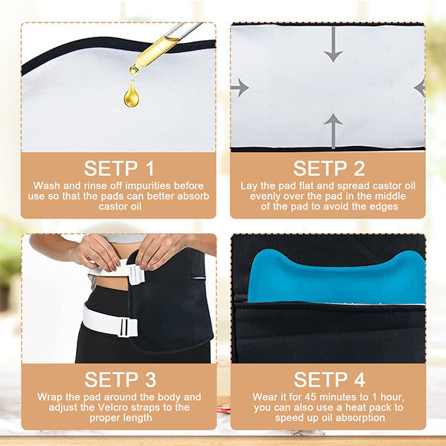 Reusable Castor Oil Pack Elastic Belt Suit – Waist & Neck Bag Set, 4 Colors