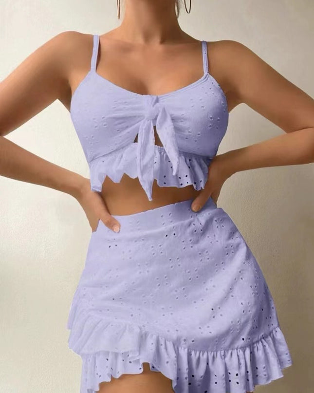 3-Piece Ruffle Bikini Set with Hip-Hugging Skirt – Women's Beach Swimsuit