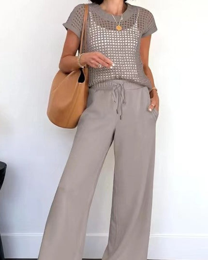 Women's Casual Hollow-Out Top & Pants Two-Piece Set – 5 Colors, S–XXL