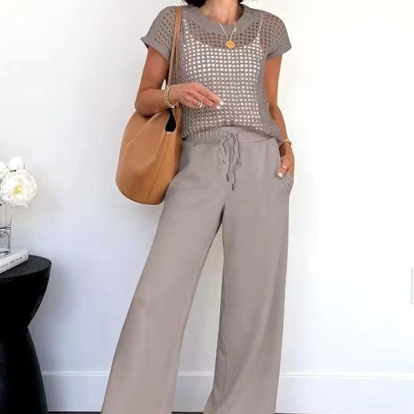 Women's Casual Hollow-Out Top & Pants Two-Piece Set – 5 Colors, S–XXL